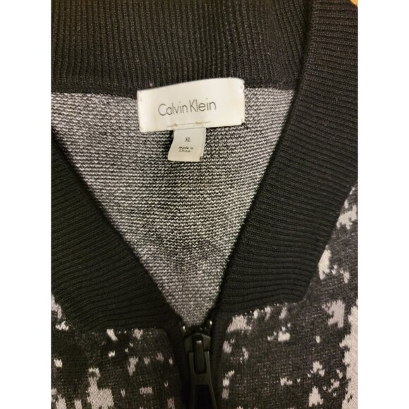 Calvin Klein Cardigan Mens Sweater  Large Abstract Black Zip Jacket - Picture 3 of 7